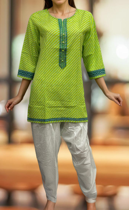 Green Stripes Jaipuri Cotton Short Kurti. Pure Versatile Cotton. | Laces and Frills