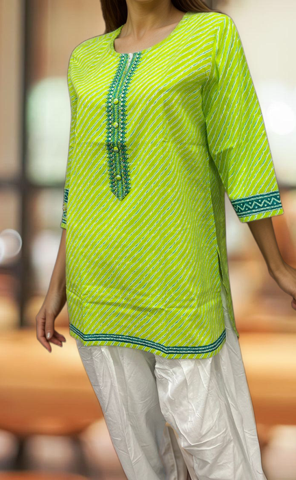 Green Stripes Jaipuri Cotton Short Kurti. Pure Versatile Cotton. | Laces and Frills