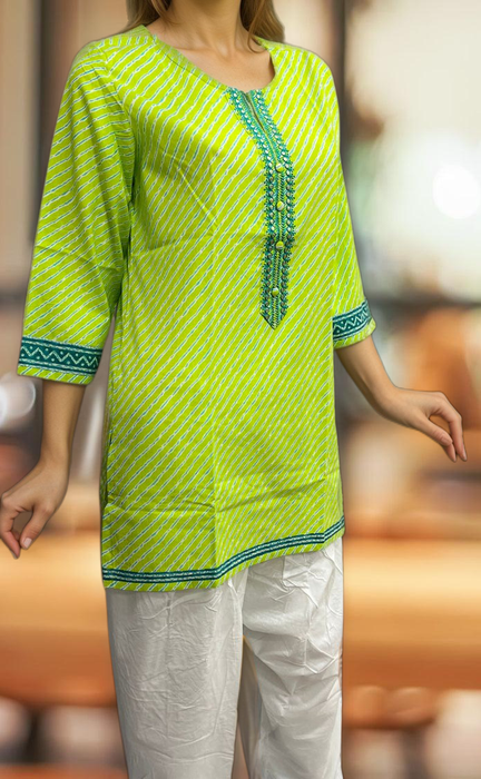 Green Stripes Jaipuri Cotton Short Kurti. Pure Versatile Cotton. | Laces and Frills