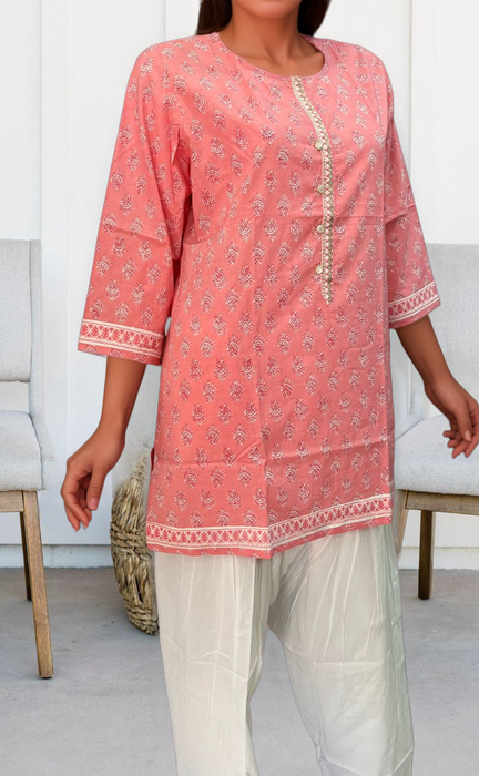 Pink Flora Motif Jaipuri Cotton Short Kurti. Pure Versatile Cotton. | Laces and Frills