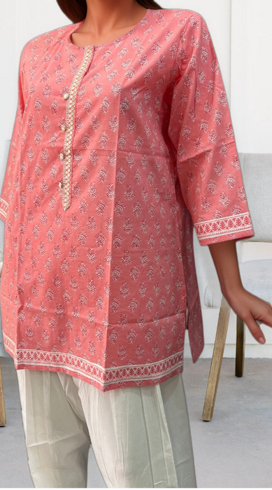 Pink Flora Motif Jaipuri Cotton Short Kurti. Pure Versatile Cotton. | Laces and Frills