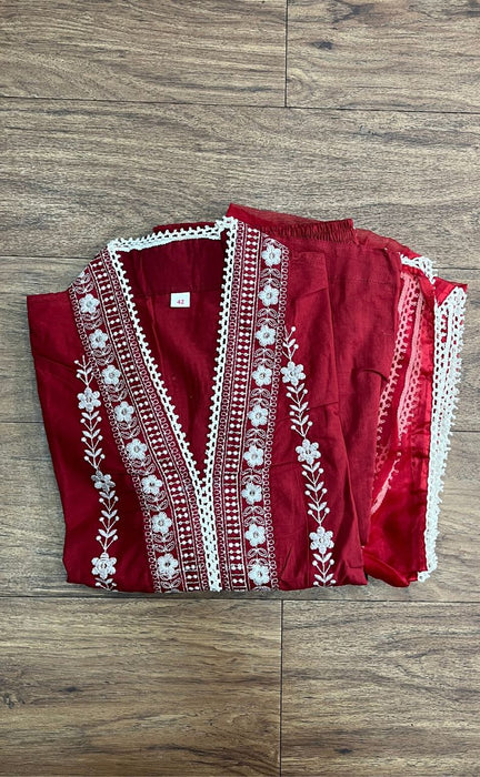 Maroon Flora Jaipur Cotton Kurti With Pant And Dupatta Set.Pure Versatile Cotton. | Laces and Frills