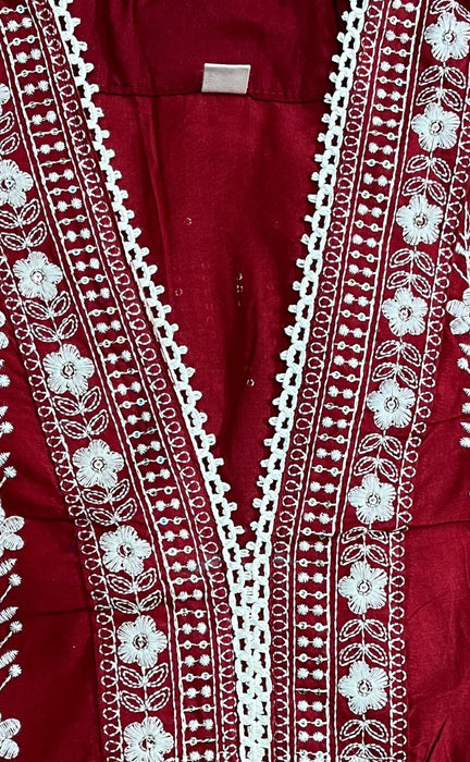 Maroon Flora Jaipur Cotton Kurti With Pant And Dupatta Set.Pure Versatile Cotton. | Laces and Frills