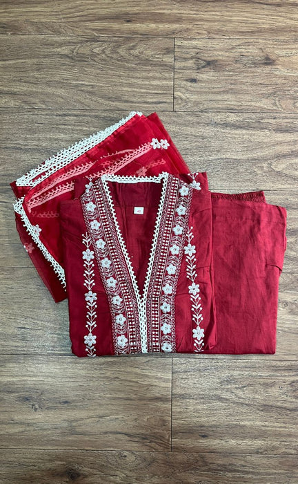 Maroon Flora Jaipur Cotton Kurti With Pant And Dupatta Set.Pure Versatile Cotton. | Laces and Frills