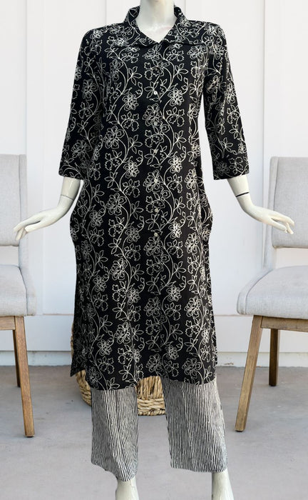 Black Garden Jaipur Cotton Kurti With Pant .Pure Versatile Cotton. | Laces and Frills - Laces and Frills