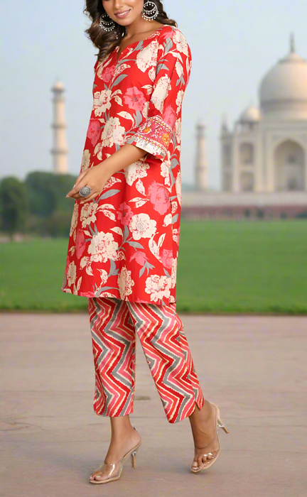 Red Floral Jaipur Cotton Co-ord Set.Pure Versatile Cotton. | Laces and Frills