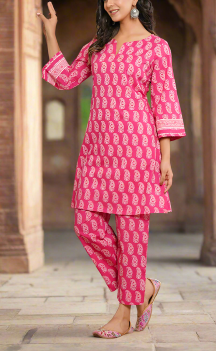 Pink Manga Motif Jaipur Cotton Co-ord Set.Pure Versatile Cotton. | Laces and Frills