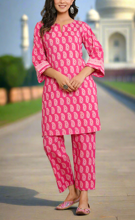 Pink Manga Motif Jaipur Cotton Co-ord Set.Pure Versatile Cotton. | Laces and Frills