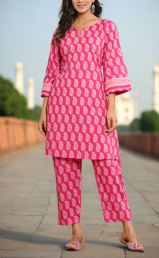 Pink Manga Motif Jaipur Cotton Co-ord Set.Pure Versatile Cotton. | Laces and Frills