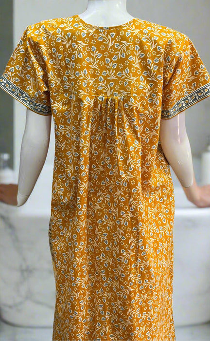 Yellow Grey Garden Full Open Pure Cotton Nighty. Pure Durable Cotton | Laces and Frills - Laces and Frills