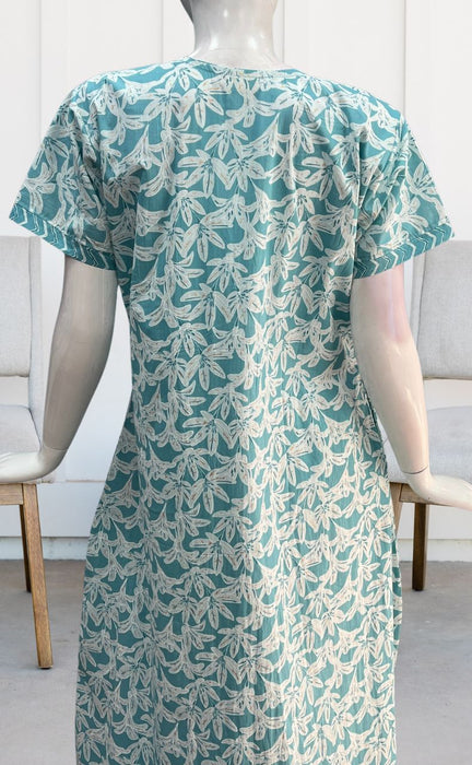 Light Blue Floral Pure Cotton Nighty. Pure Durable Cotton | Laces and Frills - Laces and Frills