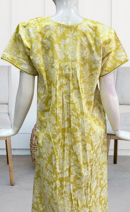 Yellow Floral Pure Cotton Nighty. Pure Durable Cotton | Laces and Frills - Laces and Frills