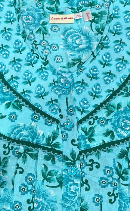 Sea Green Garden Pure Cotton Feeding Nighty . Pure Durable Cotton | Laces and Frills - Laces and Frills