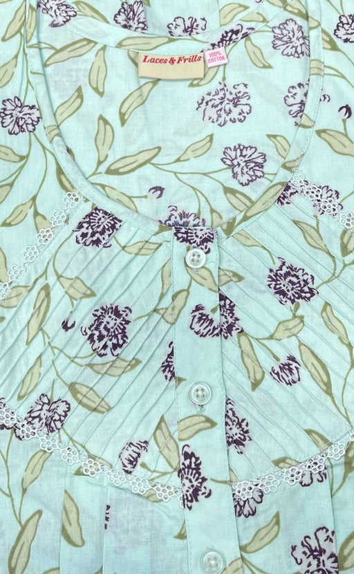 Sea Green Garden Pure Cotton Nighty. Pure Durable Cotton | Laces and Frills - Laces and Frills