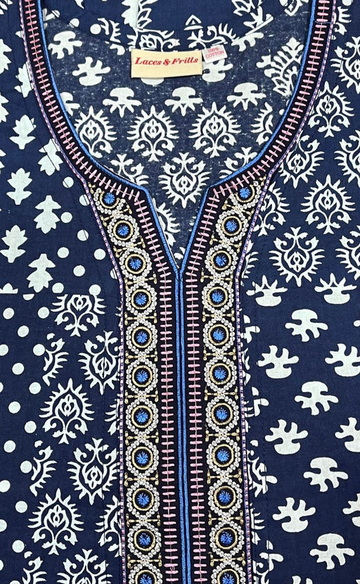 Blue Jaipura Pure Cotton Nighty. Pure Durable Cotton | Laces and Frills - Laces and Frills