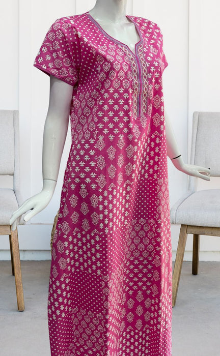 Pink Jaipura Pure Cotton Nighty. Pure Durable Cotton | Laces and Frills - Laces and Frills