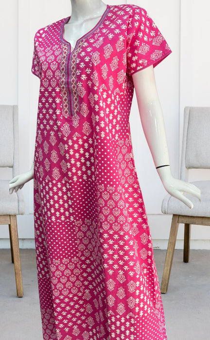 Pink Jaipura Pure Cotton Nighty. Pure Durable Cotton | Laces and Frills - Laces and Frills