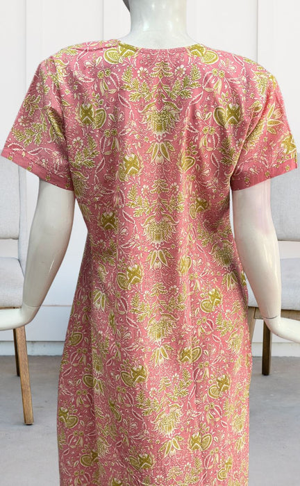 Peach/Green Jaipura Pure Cotton Nighty. Pure Durable Cotton | Laces and Frills - Laces and Frills