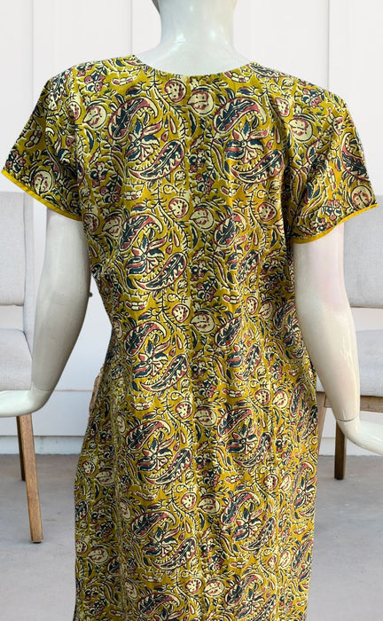 Yellow KalamKari Pure Cotton Nighty. Pure Durable Cotton | Laces and Frills - Laces and Frills