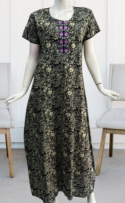 Black KalamKari Pure Cotton Nighty. Pure Durable Cotton | Laces and Frills - Laces and Frills