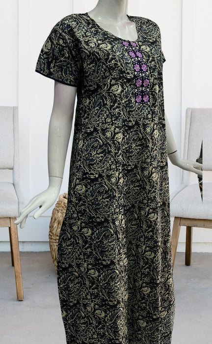 Black KalamKari Pure Cotton Nighty. Pure Durable Cotton | Laces and Frills - Laces and Frills