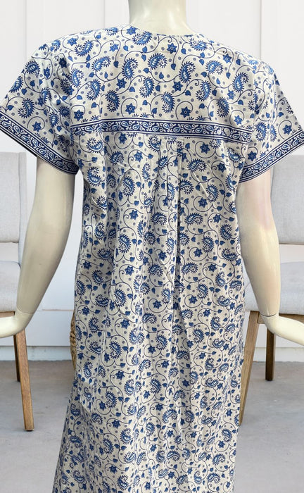 White/Blue Manga Motifs Pure Cotton Nighty. Pure Durable Cotton | Laces and Frills - Laces and Frills