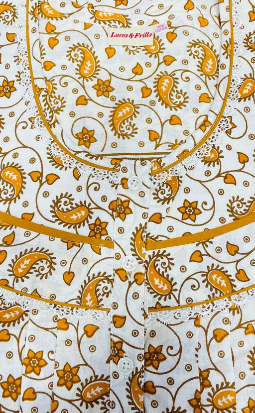 White/Yellow Manga Motifs Pure Cotton Nighty. Pure Durable Cotton | Laces and Frills - Laces and Frills