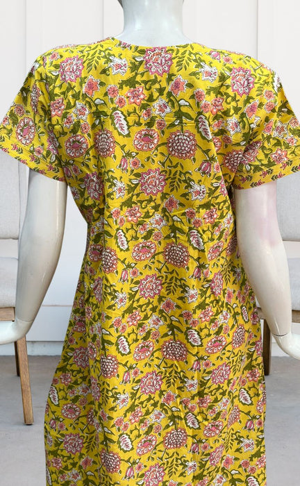 Yellow Floral Garden Pure Cotton Nighty. Pure Durable Cotton | Laces and Frills - Laces and Frills