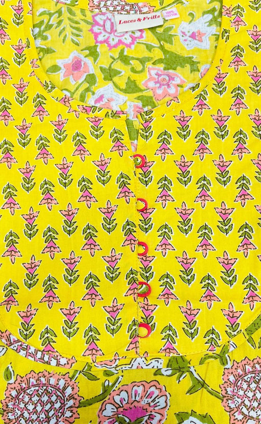 Yellow Floral Garden Pure Cotton Nighty. Pure Durable Cotton | Laces and Frills - Laces and Frills