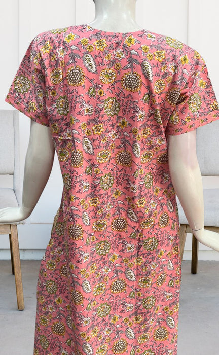 Peach/Pink Floral Garden Pure Cotton Nighty. Pure Durable Cotton | Laces and Frills - Laces and Frills