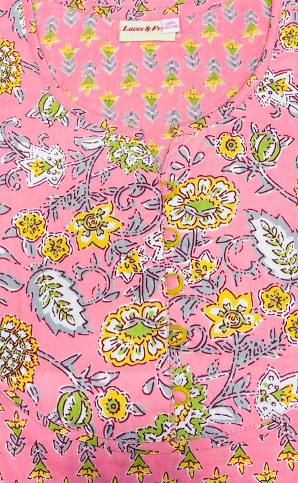 Peach/Pink Floral Garden Pure Cotton Nighty. Pure Durable Cotton | Laces and Frills - Laces and Frills