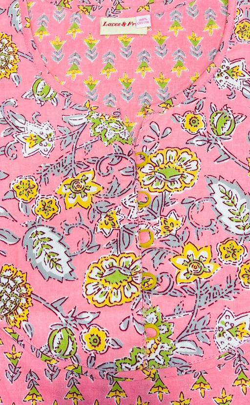Peach/Pink Floral Garden Pure Cotton Nighty. Pure Durable Cotton | Laces and Frills - Laces and Frills