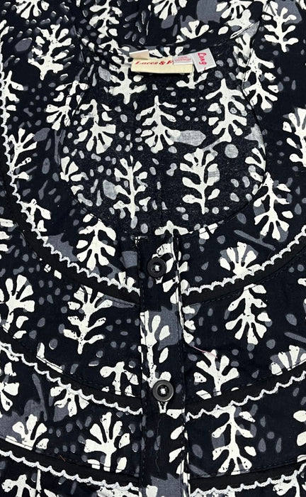 Black Tiny Floral Pure Cotton Long Sleeves Nighty.Soft Breathable Fabric | Laces and Frills