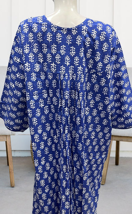 Blue Tiny Floral Pure Cotton Long Sleeves Nighty.Soft Breathable Fabric | Laces and Frills