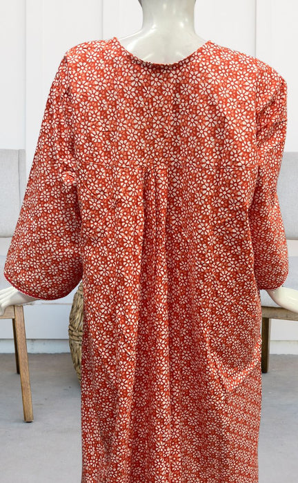 Peach Flora Pure Cotton Long Sleeves Nighty.Soft Breathable Fabric | Laces and Frills