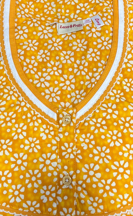 Yellow Flora Pure Cotton Long Sleeves Nighty.Soft Breathable Fabric | Laces and Frills