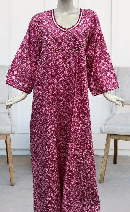 Pink Flora Pure Cotton Long Sleeves Nighty.Soft Breathable Fabric | Laces and Frills