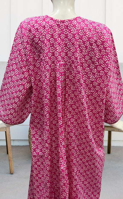 Pink Flora Pure Cotton Long Sleeves Nighty.Soft Breathable Fabric | Laces and Frills