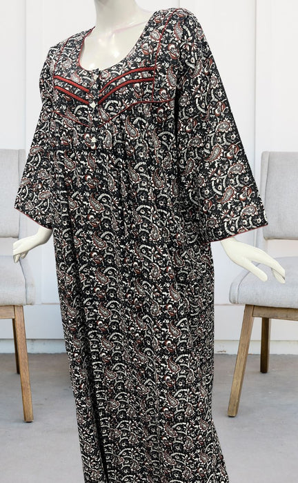 Black/Maroon Manga Motifs Pure Cotton Long Sleeves Nighty.Soft Breathable Fabric | Laces and Frills