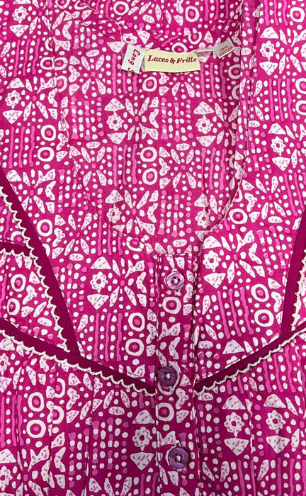 Pink Dots Pure Cotton Long Sleeves Nighty.Soft Breathable Fabric | Laces and Frills