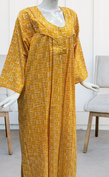 Yellow Dots Pure Cotton Long Sleeves Nighty.Soft Breathable Fabric | Laces and Frills