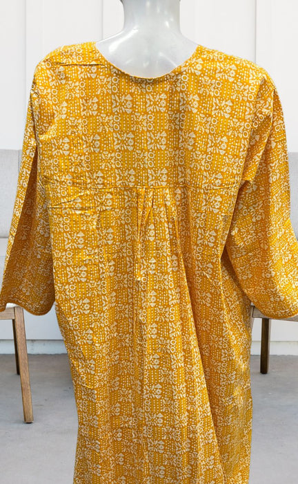 Yellow Dots Pure Cotton Long Sleeves Nighty.Soft Breathable Fabric | Laces and Frills