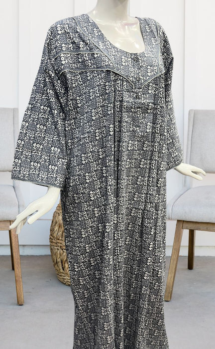 Grey Dots Pure Cotton Long Sleeves Nighty.Soft Breathable Fabric | Laces and Frills