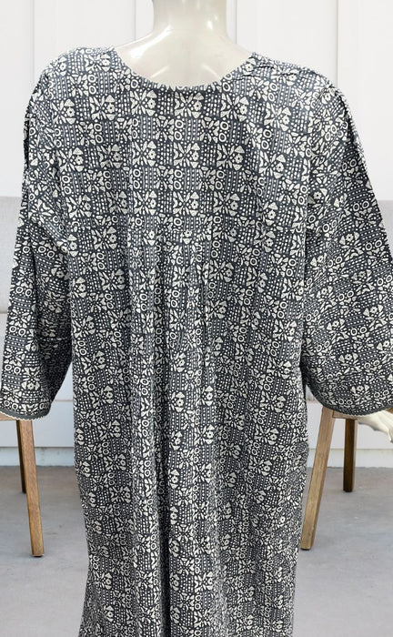 Grey Dots Pure Cotton Long Sleeves Nighty.Soft Breathable Fabric | Laces and Frills