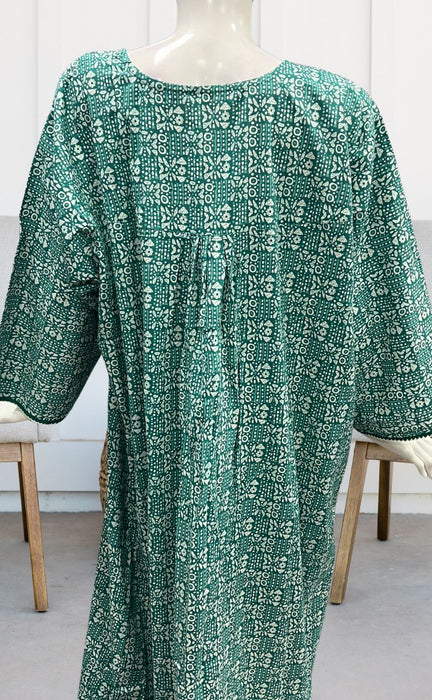 Sea Green Dots Pure Cotton Long Sleeves Nighty.Soft Breathable Fabric | Laces and Frills