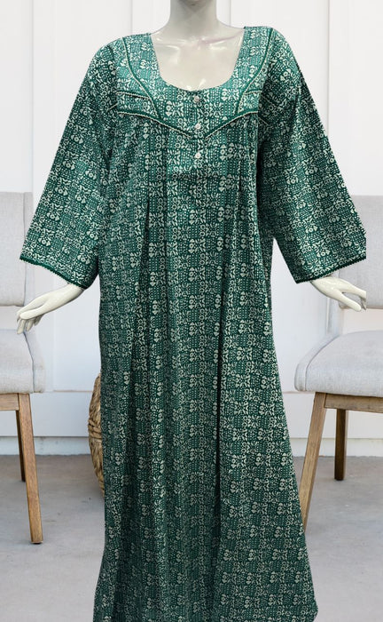 Sea Green Dots Pure Cotton Long Sleeves Nighty.Soft Breathable Fabric | Laces and Frills