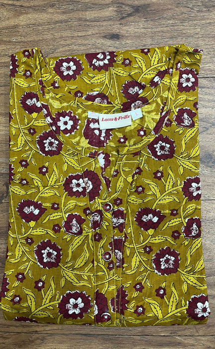 Mustard/Maroon Floral Co-ord Set . Versatile Cotton Fabric. | Laces and Frills