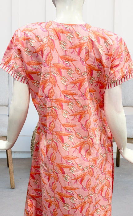 Peach/Pink Floral Garden Pure Cotton Nighty. Pure Durable Cotton | Laces and Frills