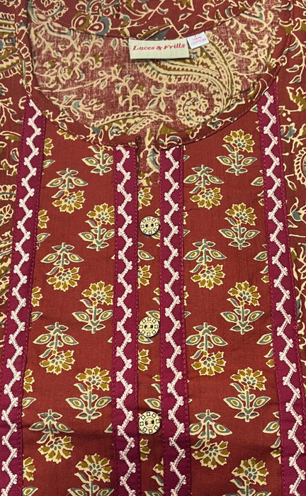 Maroon Kalamkari Pure Cotton Nighty. Pure Durable Cotton | Laces and Frills