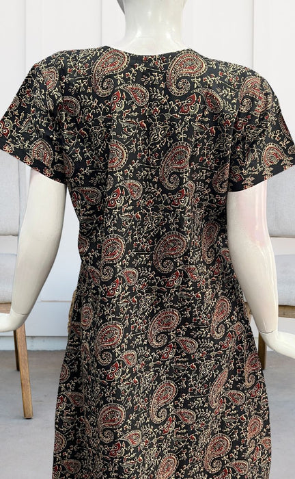 Black Kalamkari Pure Cotton Nighty. Pure Durable Cotton | Laces and Frills